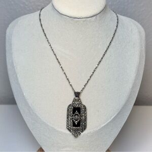 Vintage Monet 925 Sterling Silver Necklace Marcasite Pendant Signed